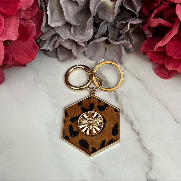 Gorgeous Golden Bumblebee and Leopard Hexagon Keychain Charm - Picture 2 of 16